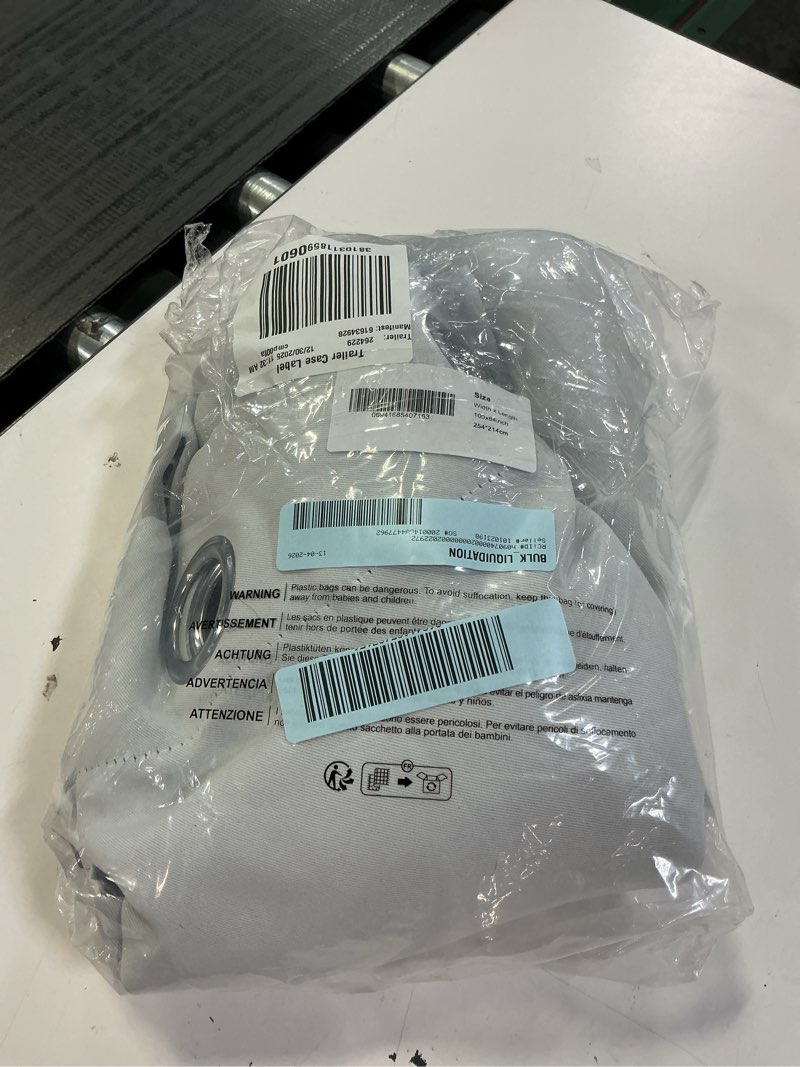 Condition photo showing As Is for deconovo wide blackout curtains for sliding glass door 100\"w x 84\"l, solid thermal insulated room divider curtains, grommet top, grey , 1 panel