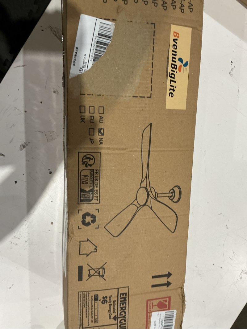 Condition photo showing New/Like New for ceiling fan without light: 52 inch outdoor fan for patios - walnut ceiling fan no light indoor - modern 3 blade fan with remote app control reversible 6 speed noiseless walnut 52"- no light