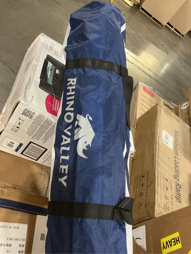 Condition photo showing New/Like New for Rhino Valley Beach Cabana, 8 * 8FT Beach Tent UPF50+ Protection, Easy Setup Beach Canopy Wind Resistant with Cup Holder, Compact Beach Shade Foldable Sun Shelter for Whole Family Friend Blue & White Stripes