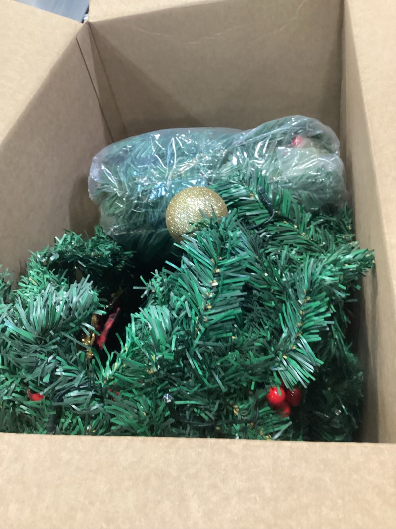 Condition photo showing As Is for 9FT Christmas Garland Decorations, Pre-Lit Christmas Garland with 60 LED Lights, Garlands for Mantle with Pine Cones, Flower, Berries, Bows, Ball, Leaves, Indoor & Outdoor Christmas Decor(2 Pack) 9FT*2
