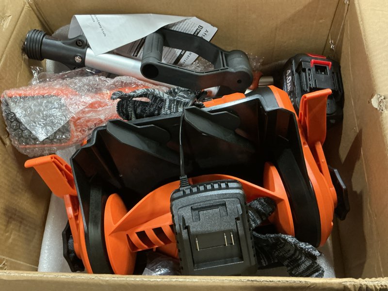 Condition photo showing Good Condition for Cordless Snow Shovel, Electric Snow Shovel 12" Width 6.7" Depth Cleaning and 20ft Throwing Distance, 4 Ah 21V Battery Brushless Snow Mover with Adjustable Front Handle for Driveway, Steps, Patio Orange