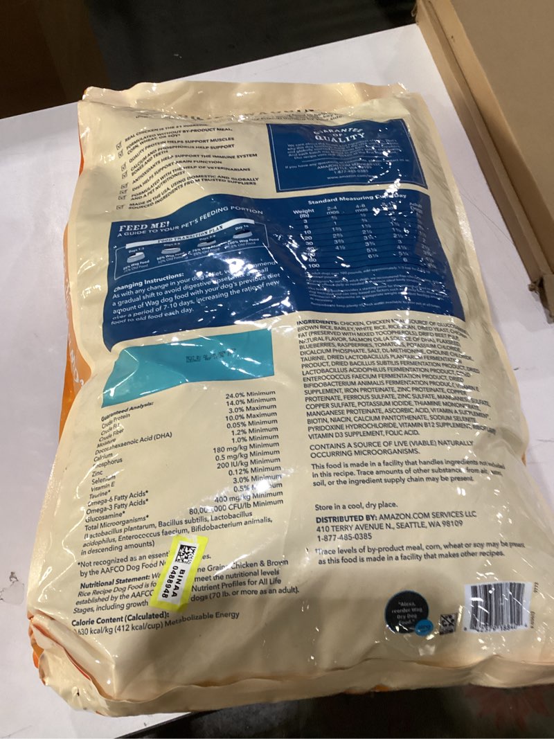 Condition photo showing New/Like New for Amazon Brand - Wag Wholesome Grains Dry Dog Food with Chicken and Brown Rice, 30 lb Bag (Pack of 1) Chicken 30 Pound (Pack of 1)
