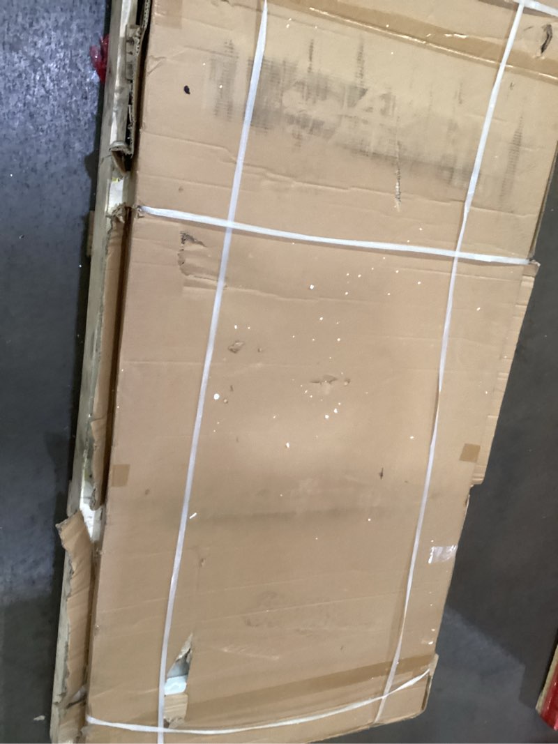 Condition photo showing As Is for 34''W x 74''H French Glass Shower Screen for Bathroom,Fixed Framed Walk in Arched Shower Door in Matte Black Finish, Shower Glass Panel with 5/16" (8mm) Clear SGCC Tempered Glass, Easy Installation Black 34"W * 74"H Arched