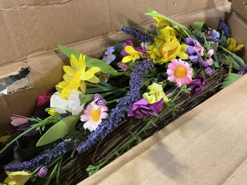 Condition photo showing Good Condition for j'floru large spring wreaths for front door 28 inch artificial spring wreath summer flower wreath with daisy and lavender for indoor outdoor wall window and easter celebration 28in multicolor