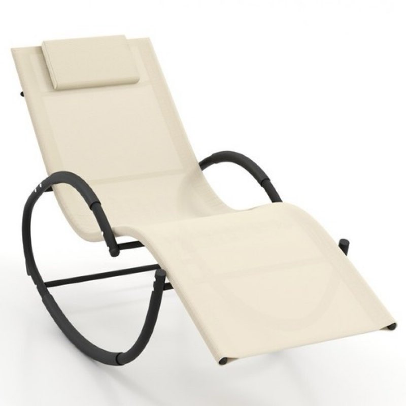 Patio Outdoor Ergonomic Padded Rocking Lounge Chair With Heavy Duty Metal Frame