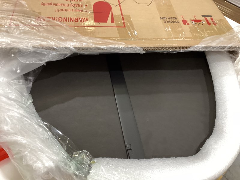 Condition photo showing New/Like New for Asymmetrical Wall Mirror for Decor 21"*27", Modern Black Framed Wall Mirror for Living Room Bathroom Bedroom Entryway ELE-STOU-0065B Mat Black 27"L x 21"W