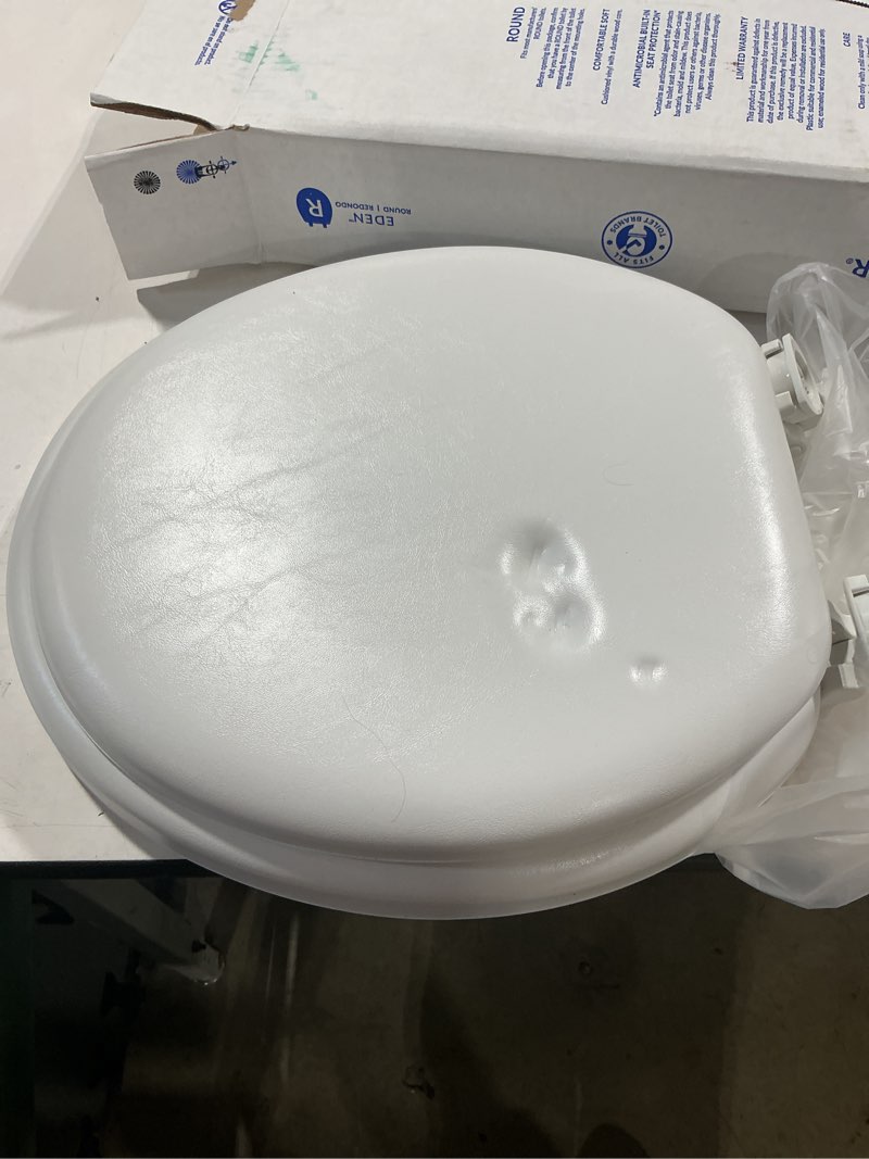 Condition photo showing Good Condition for mayfair by bemis eden cushioned vinyl white round padded toilet seat