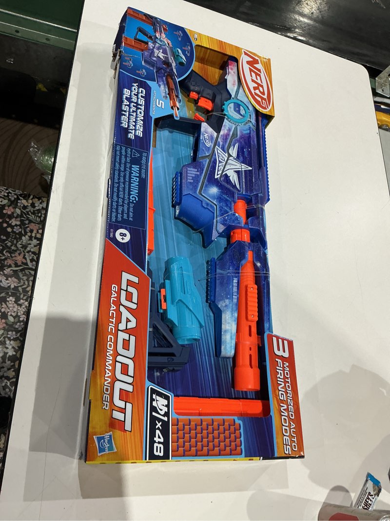 Condition photo showing Good Condition for nerf hasbro loadout galactic commander adaptable motorized darts blaster with 48 darts and 3 accessories for boys and girls ages 8