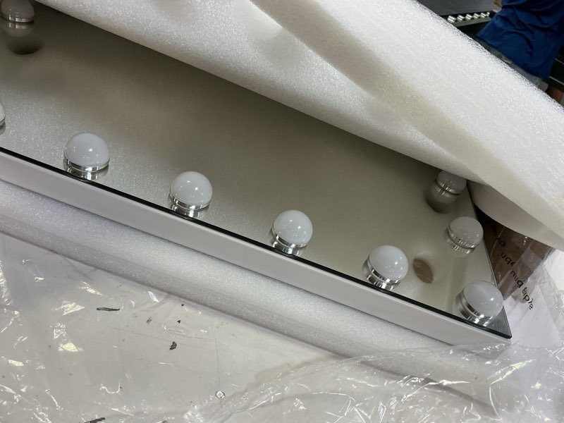 Condition photo showing Good Condition for hollywood vanity mirror, 15 led bulbs?3 color lights?beautiful make up lighted mirror, aluminum metal frame?23" x 18"? white 23"l x 18"w