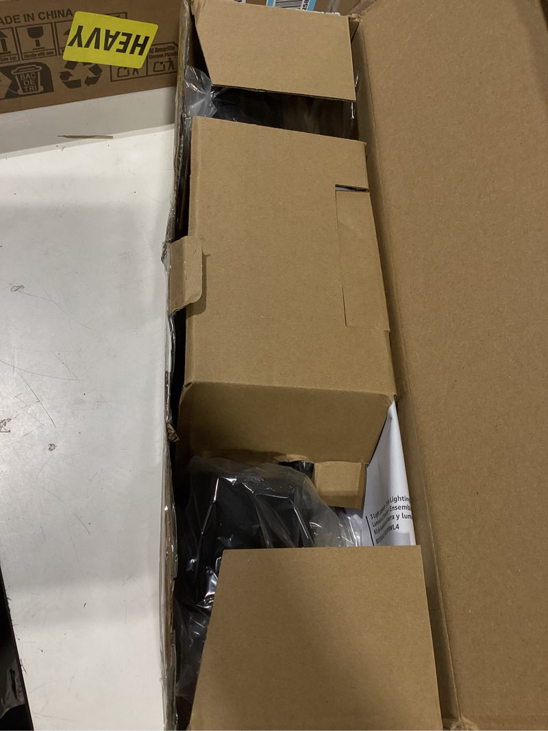 Condition photo showing Good Condition for amazon basics 3-light track lighting kit, dimmable, adjustable rotating heads, gu10 mr16 led bulbs included, 19.9l x 5.1w x 6.65h in, black