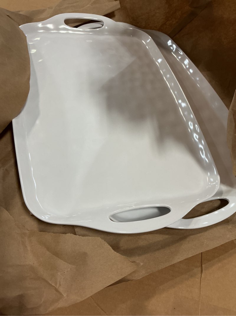 Condition photo showing Good Condition for TP Serving Tray with Handles, Large Rectangle Melamine Serving Platter Set of 2, Pure White (19” x 12”) 19" x 12" Pure White
