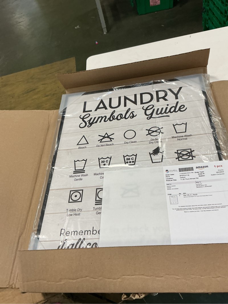 Condition photo showing New/Like New for Stupell Industries Laundry Room Minimal Symbols Guide Check Pockets 20"L x 16"W Grey Framed