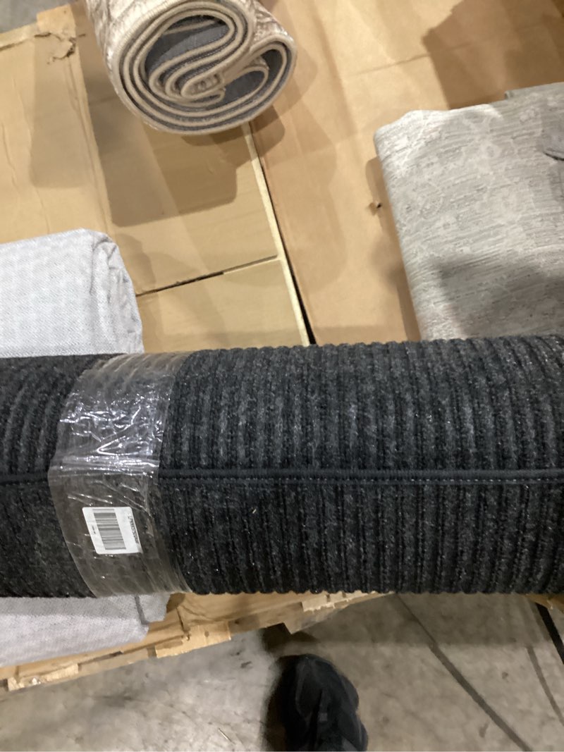 Condition photo showing As Is for House, Home and More Indoor Outdoor Double-Ribbed Carpet Runner with Skid-Resistant Rubber Backing - Smokey Black - 4 Feet x 10 Feet 4-feet X 10-feet
