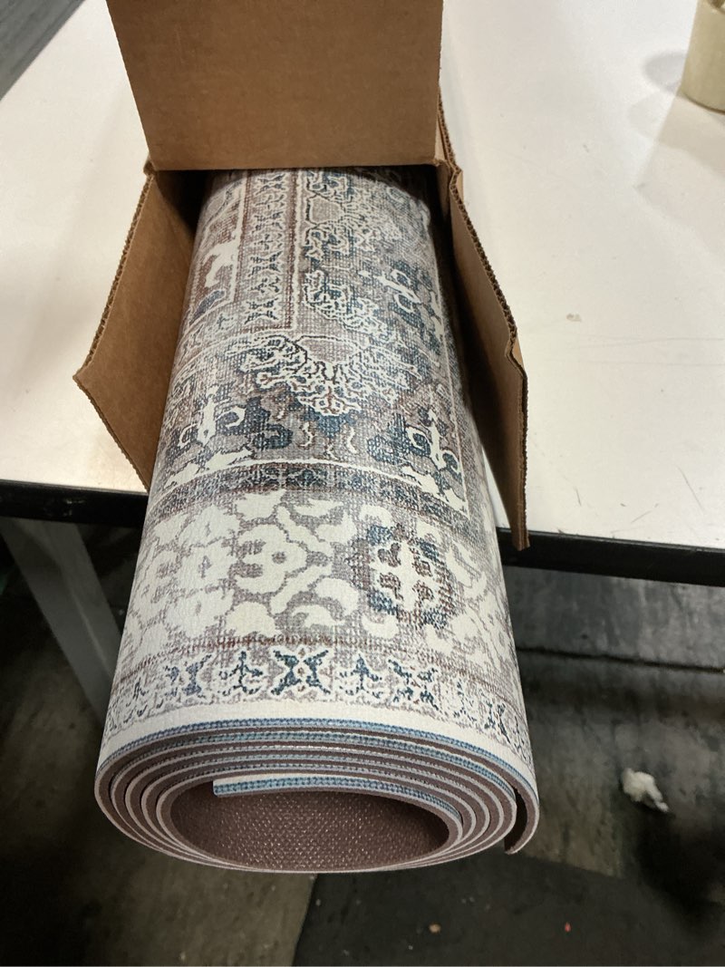 Condition photo showing Good Condition for Floor Mat for Home 4×6ft, Easy Clean Plastic Rug-Like Pattern Area Mat for Living Room, Waterproof Vinyl Area Rug for Under Kitchen Table, No Slip Soft Vintage Rug for High Traffic Area (White) White (Rug-style) 4'×6'?48x72 inch) (Rectangular)