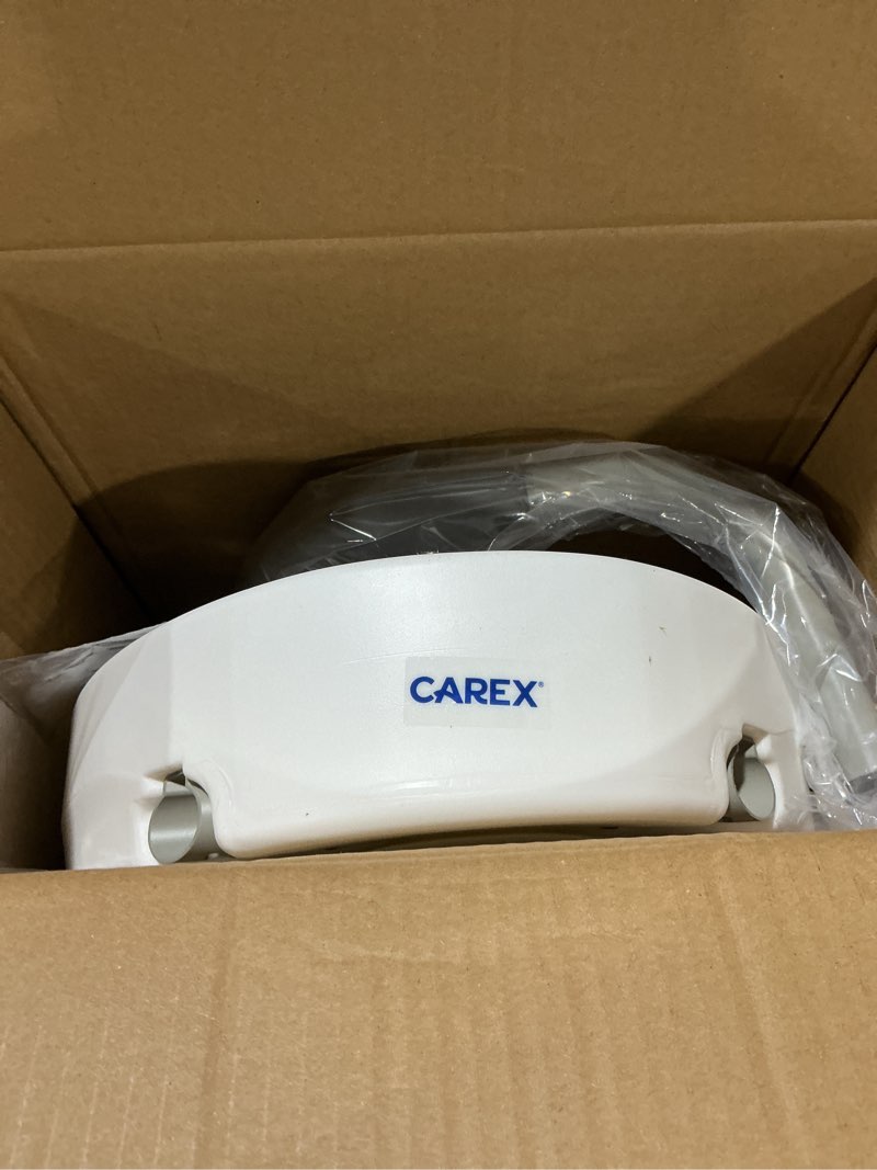Condition photo showing As Is for carex 3.5 inch raised toilet seat with arms, elongated toilet seat riser, up to 250 lbs capacity, elevating & raising seat for elderly & handicap, universal, slip-resistant with padded handles, white