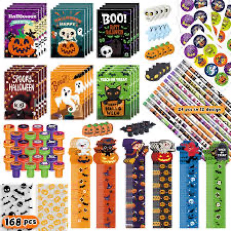 168 PCS Halloween Party Favors for Kids, 24 Pack Halloween Stationery Set Trick or Treat Gifts, Hall