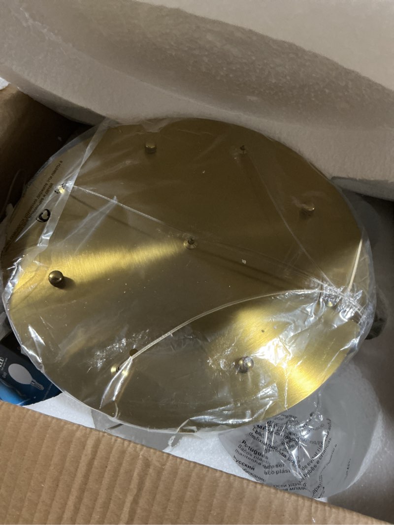 Condition photo showing As Is for koko&yukina 5-light globe glass pendant light adjustable length pendant lights modern gold clear globe glass chandelier high ceiling lights fixtures for foyer staircase entryway (bulb & remote incl.) gold & clear glass 5-light, d13.7"