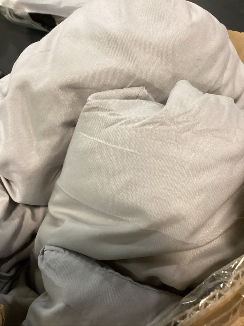 Condition photo showing As Is for muxhomo 7 pieces queen comforter set, soft bed in a bag queen size, all season bedding set with comforter, flat sheet, fitted sheet, pillowcases & shams, light grey queen(88"x 88") light grey