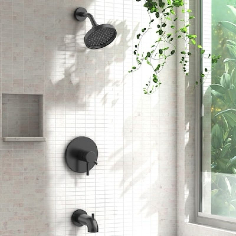  allen + roth harlow matte black 2-handle single function 6-in round bathtub and shower faucet (