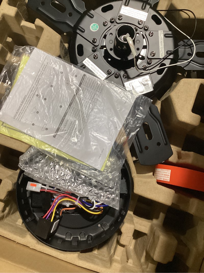 Condition photo showing Good Condition for possibly used/missing parts harbor breeze boltz iii easy2hang 52-in matte black color-changing integrated led indoor ceiling fan with light and remote (5-blade)