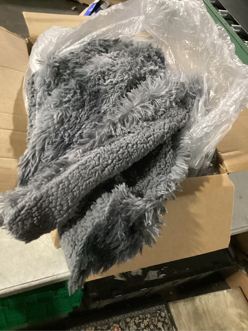 Condition photo showing New/Like New for Bedsure GentleSoft Fluffy Fuzzy Faux Fur Throw Blanket for Couch, Soft Sherpa Fleece Cozy Gifts for Women, Plush Bed Blanket Christmas Room Decor for Men, Thick Warm Minky Teen Gifts Winter Bedding 01- Tie Dye Grey Throw (50" x 60")