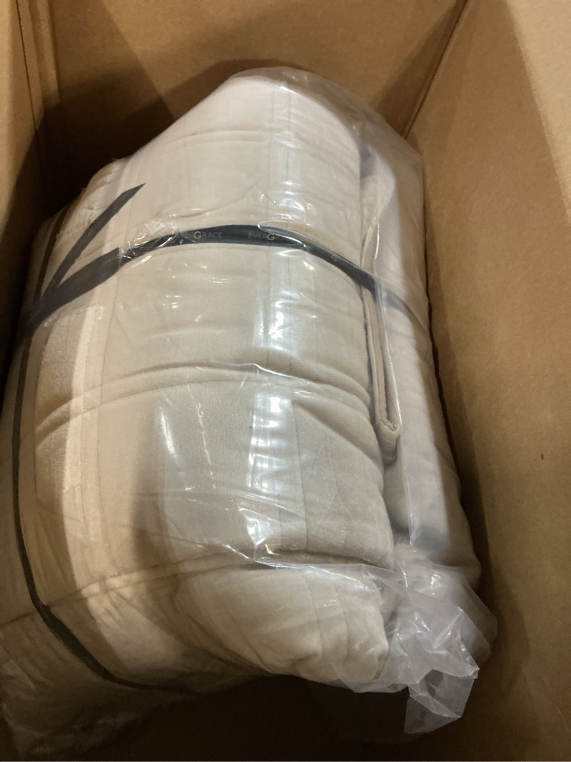 Condition photo showing Good Condition for EVERGRACE 3 Pieces Luxurious Velvet Quilt King Size, Ultra Soft Bedspread Coverlet Set, Double Box Stitch Lightweight Velvet Comforter for All Season with 2 Shams, Beige, 108"x96" Double Box Stitch Beige King (108"x96")