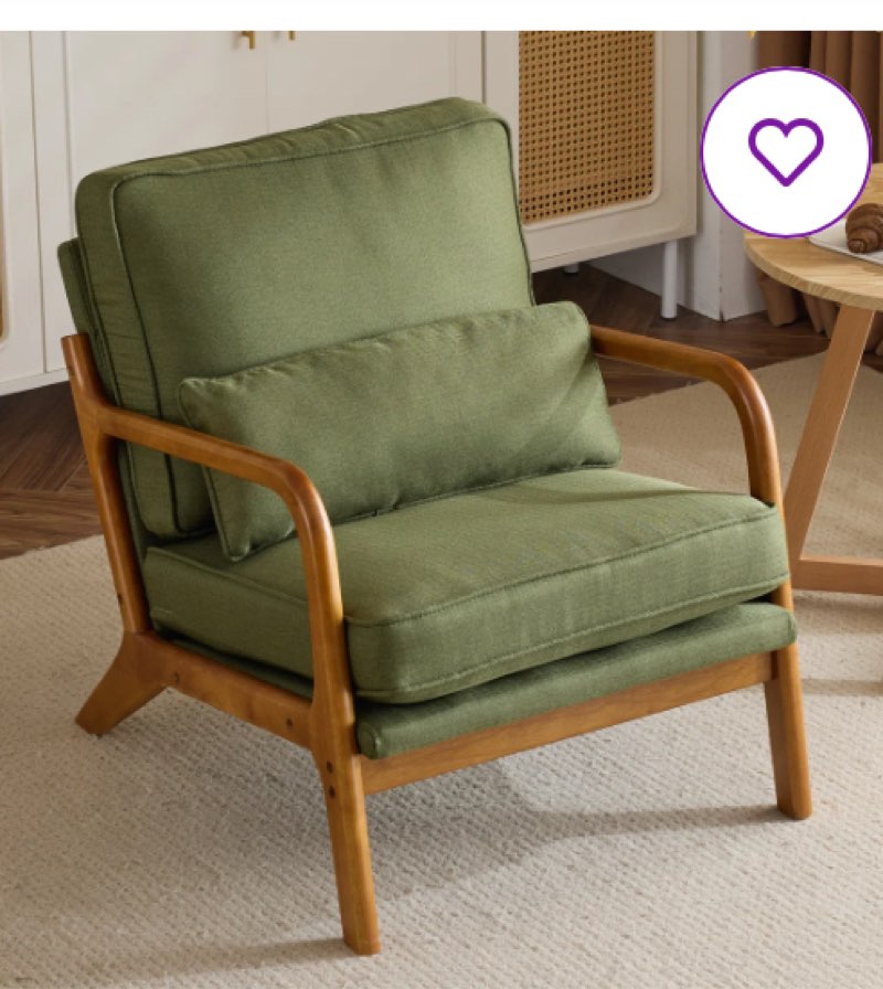 Lemley Mid Century Solid Wood Accent Chair Upholstered Armchair with an Extra Pillow
