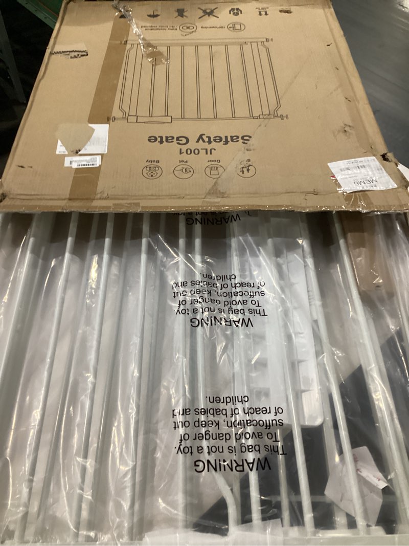 Condition photo showing New/Like New for extra wide baby gate 66.9-71.65 pressure mounted,child dog pet safety gates with walk through door for doorways stairs no drilling in door,white 66.9-71.65inch