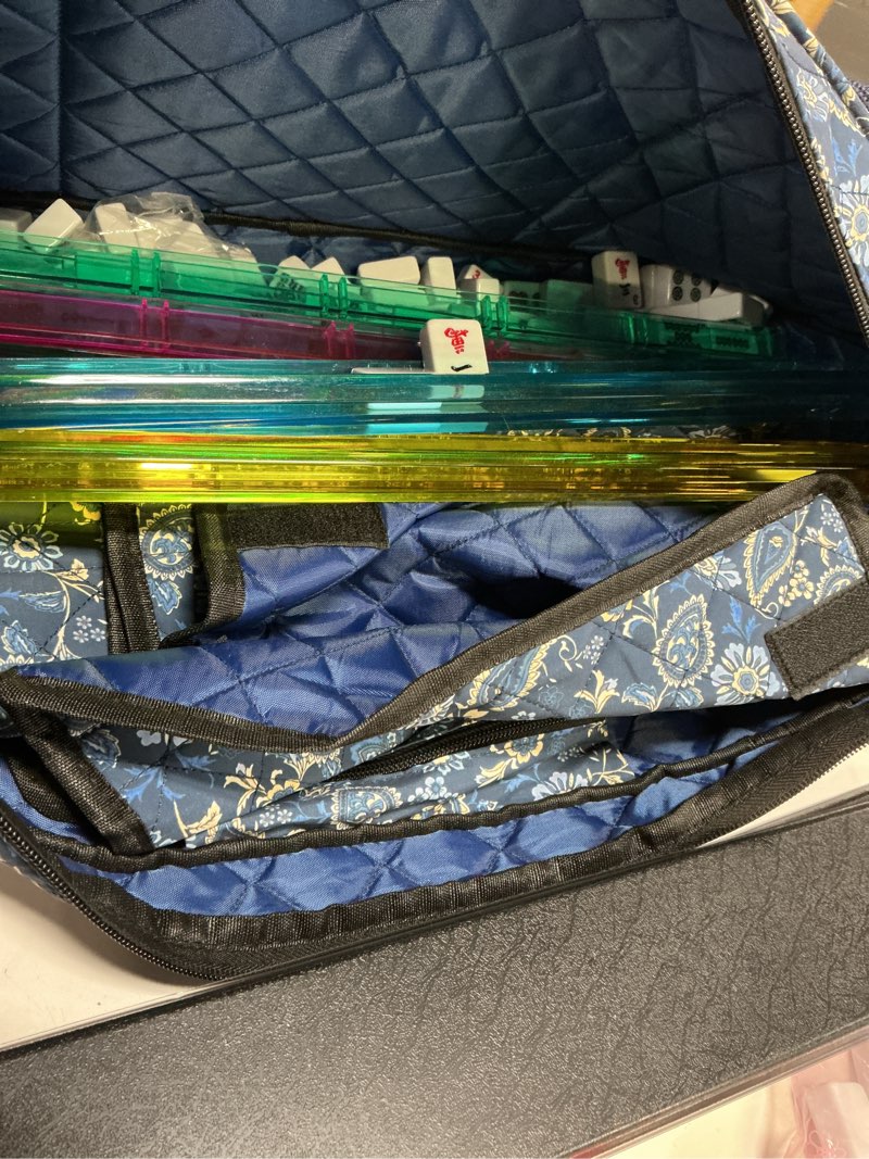 Condition photo showing Good Condition for (Similar)American Mahjong Tiles Set, 166 White Tiles Game with Noise Reducing Mahjong Mat with Storage Bags, 4 Racks, Scoring, Plastic Coins Dices Portable Travel Mahjong Game Set for Adults & Beginners