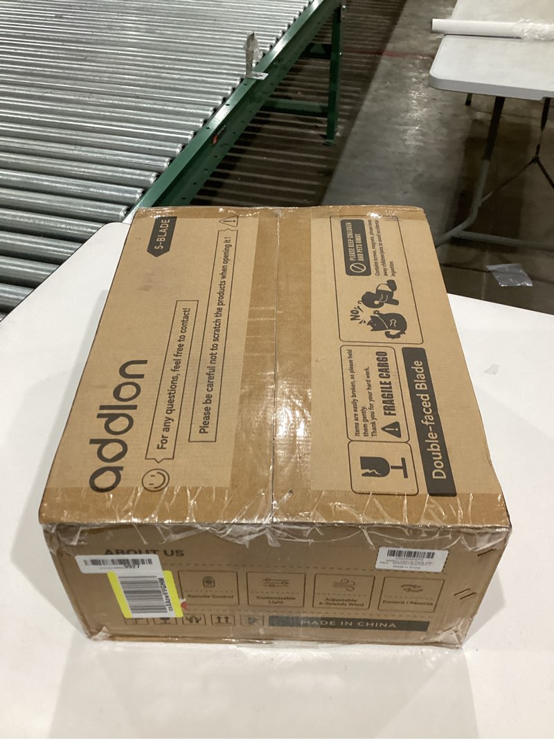 Condition photo showing New/Like New for addlon Ceiling Fans with Lights, 42 inch White Ceiling fan with Light and Remote Control, Reversible, 3CCT, Dimmable, Noiseless, Small Ceiling Fan for Bedroom, Farmhouse, Indoor/Outdoor Use