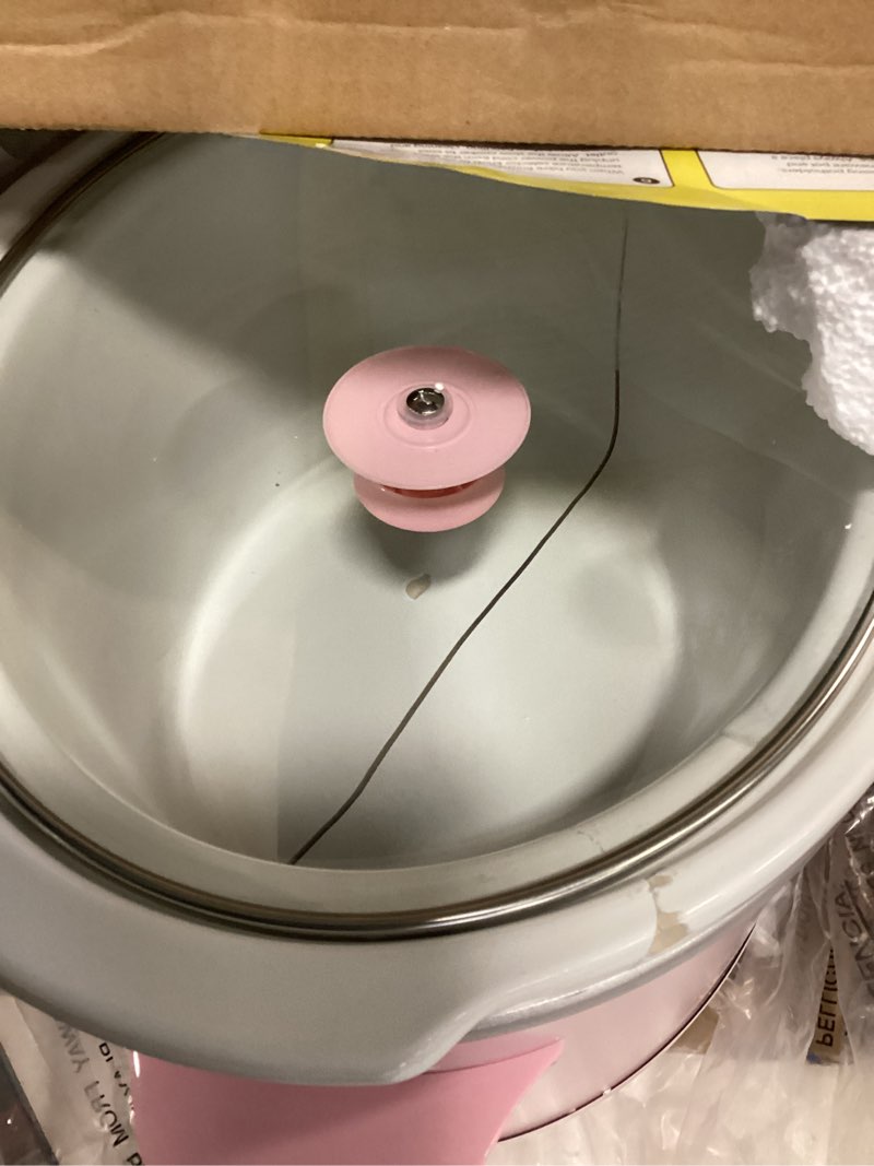 Condition photo showing As Is for Paris Hilton 6-Quart Manual Slow Cooker, Features Three Settings (Low, High, Warm), Naturally Nonstick and Dishwasher Safe Stoneware Insert, Family Sized Capacity, Pink 6 Quarts Pink