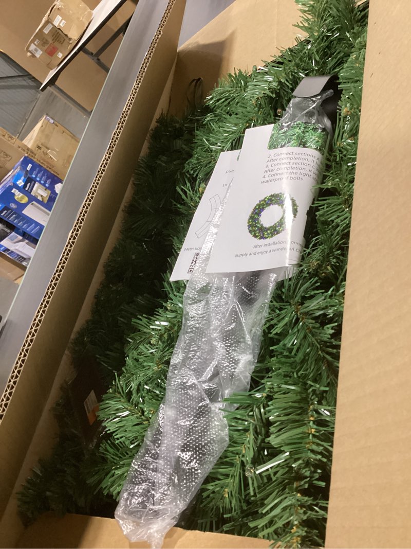 Condition photo showing As Is for 48in Large Christmas Outdoor Wreath - HOYECHI Lighted Wreaths Holiday Decor, Outdoor Wreath with 210 Colorful LEDs,714 PVC Tips, Metal Hook, 9 Functions, Timer, Power Plug-in, Remote Controls 48 Inch