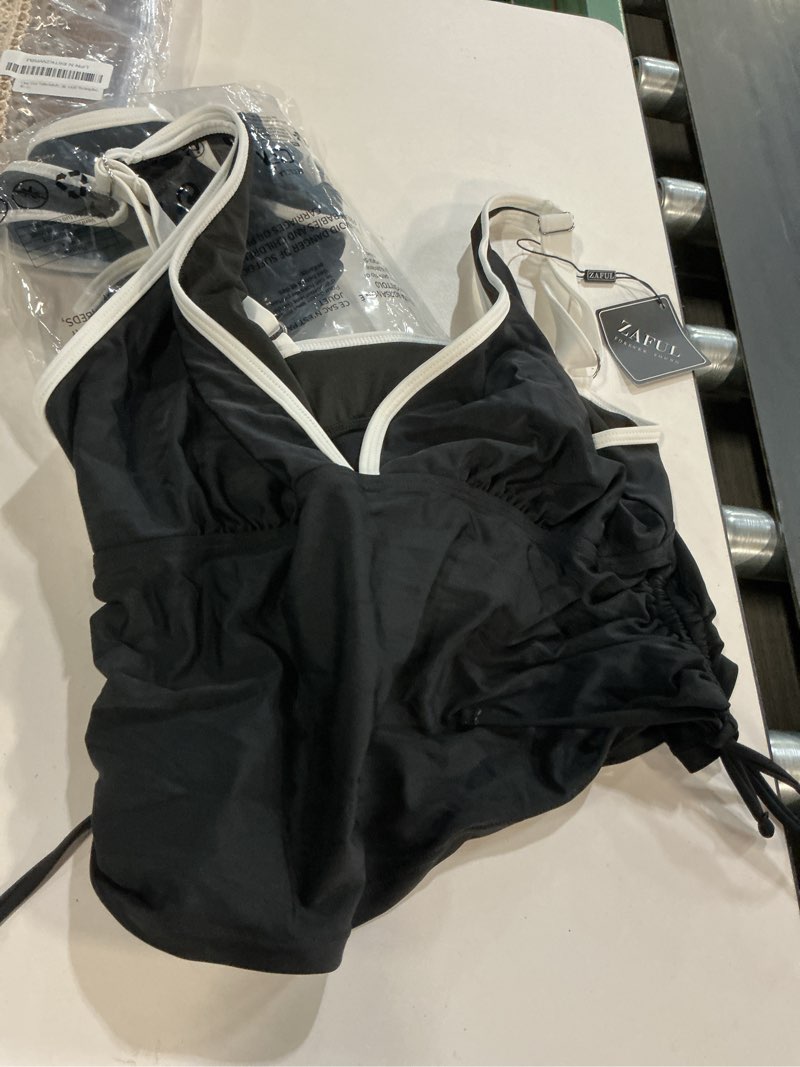 Condition photo showing Good Condition for zaful women’s tankini swimsuits v neck halter top with boyshorts bottom tummy control two piece bathing suit 2-black x-large