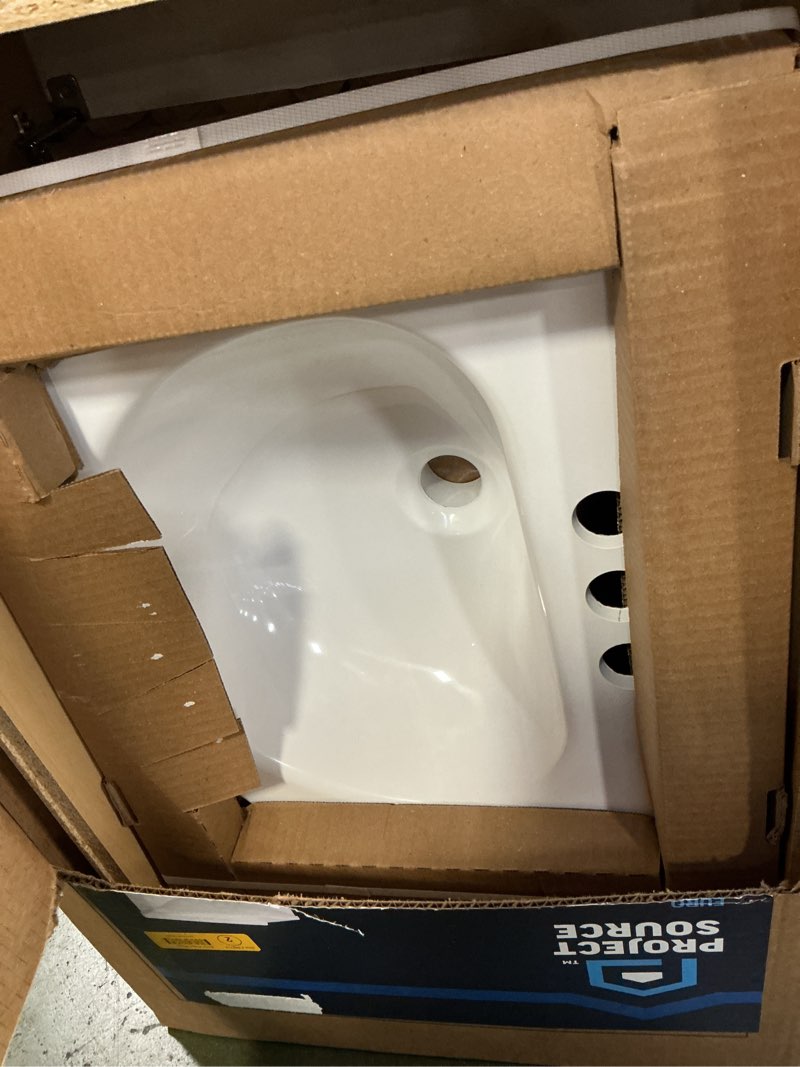 Condition photo showing As Is for Project Source Euro 18-in True White Single sink Bathroom Vanity with White Cultured marble