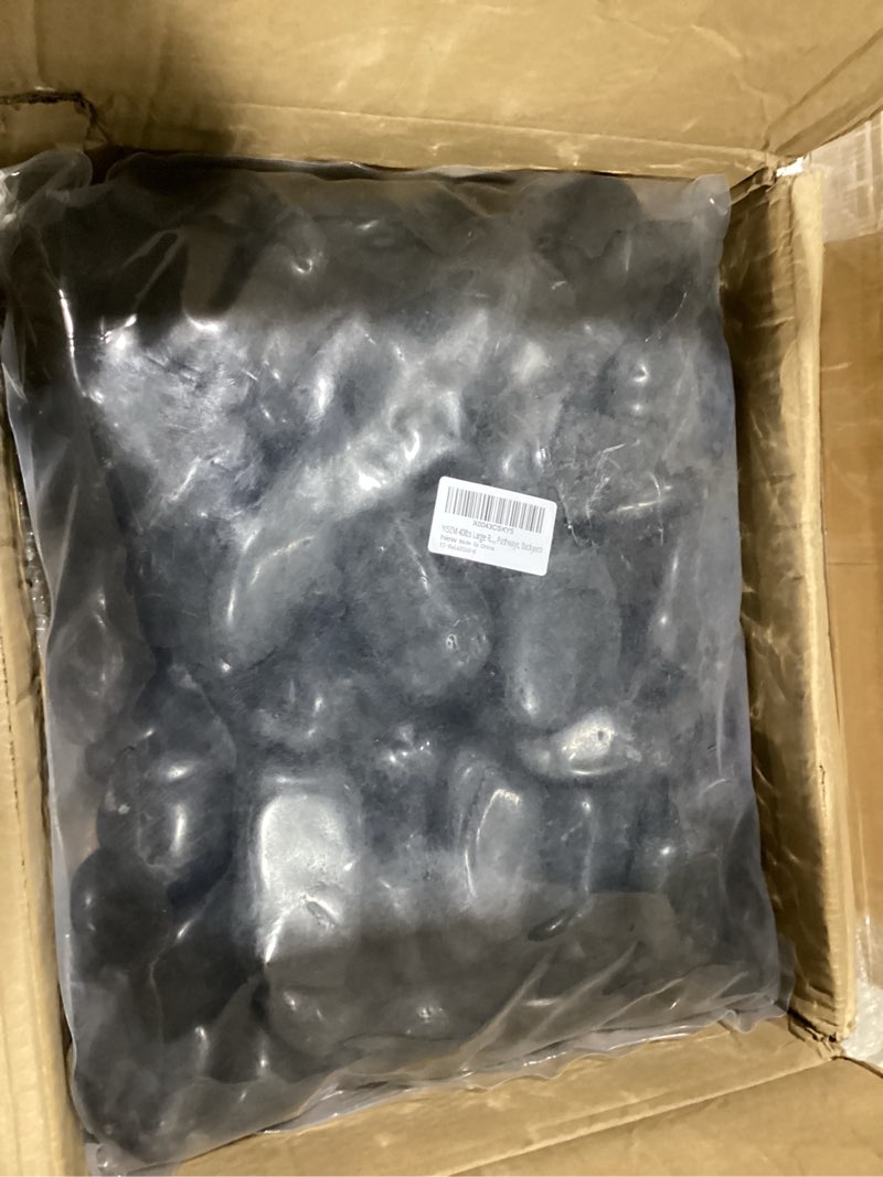 Condition photo showing New/Like New for 40lbs Large River Rocks for Landscaping, 3-4" Black Pebbles for Garden Design, Hand-Picked Smooth Stones for Fish Tank, Flower Pots, Indoor Water Fountains, Pathways, Backyard 40 Pounds Black 1