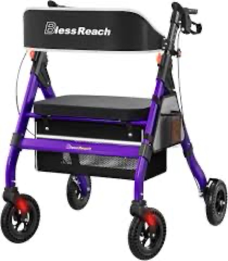 BlessReach Heavy Duty Upright Rollator Walker for Seniors, 450lb Capacity, 6 Height Adjustments, 8" 
