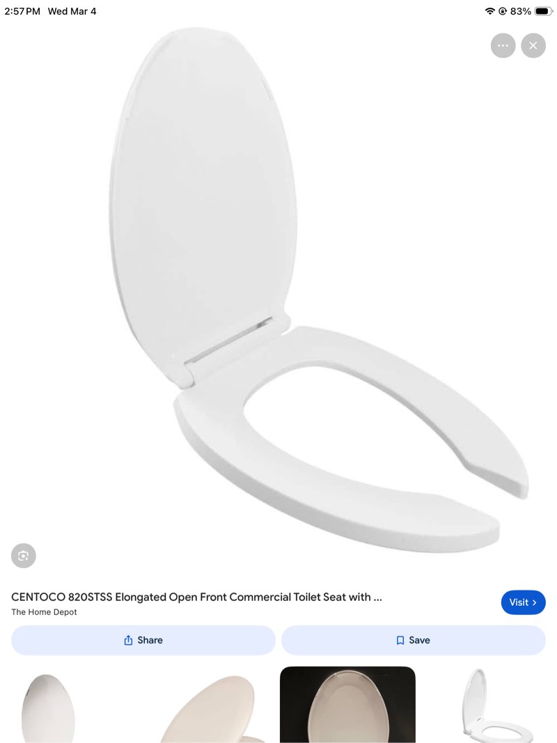 centoco elongated toilet seat, open front with cover, heavy duty commercial, stainless steel self su