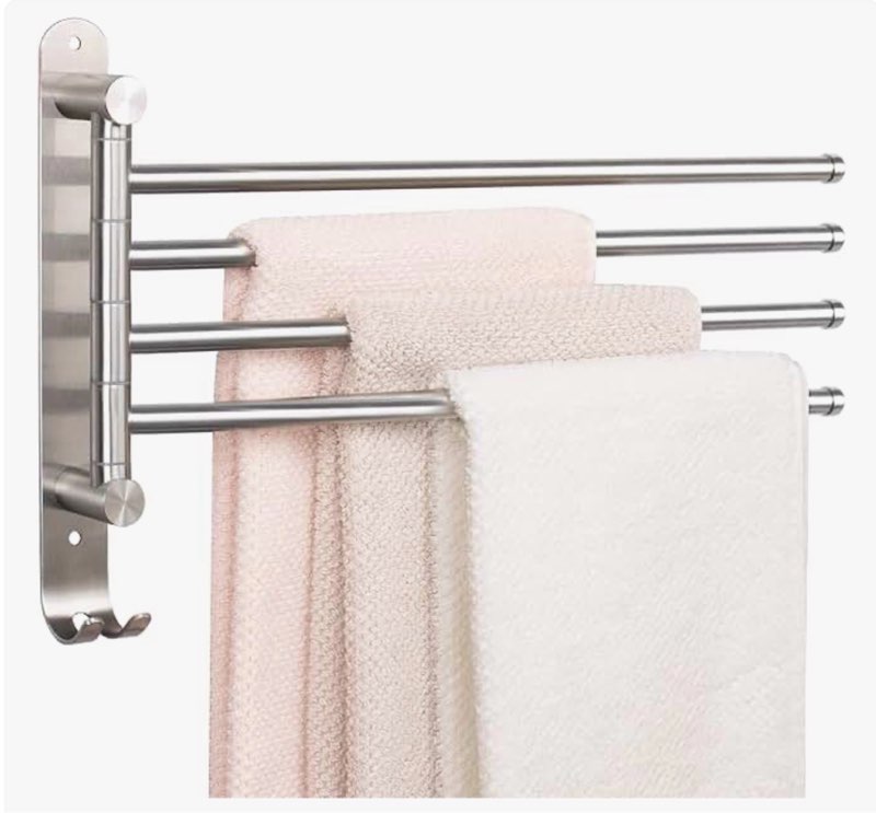NearMoon Swivel Towel Rack, 19.5" Thicken 304 Stainless Steel 4-Arm Towel Bar, Space Saving Wall Mou
