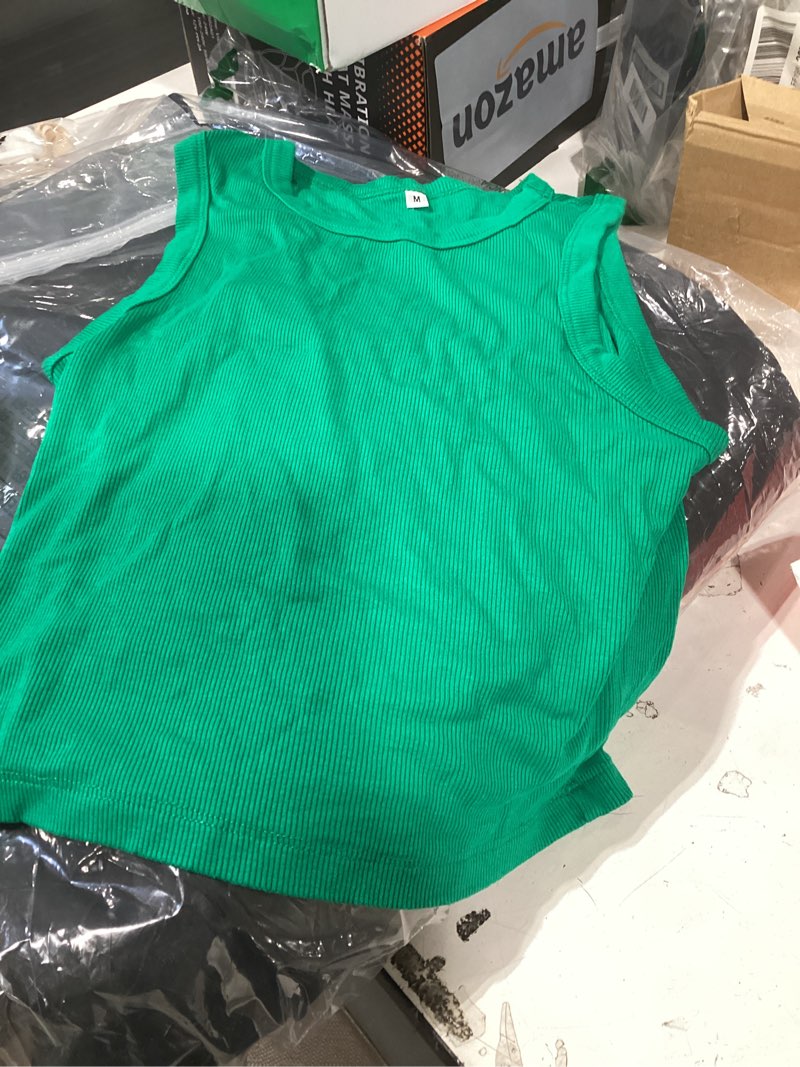 Condition photo showing Good Condition for zdc girls tank tops kids athletic ribbed knit crewneck crop tops basic camisole 5-14 years green 11-12 years