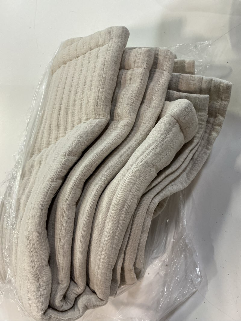 Condition photo showing As Is for organic cotton matelasse coverlet set, full/queen, sand