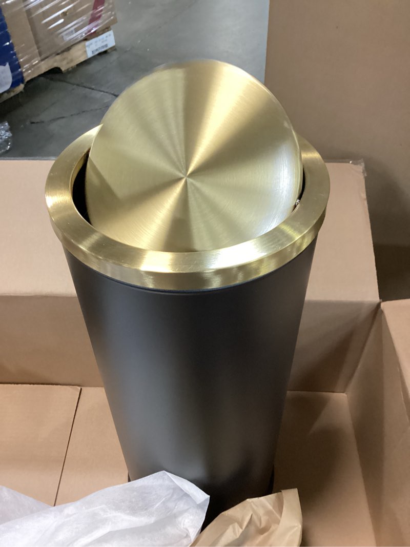 Condition photo showing Good Condition for 30l/8gal gold brass kitchen trash can,tall commercial garbage can with filp lid,black and gold trash can for kitchen,shopping mall,elevator gate,airport, hotel,commercial (black)