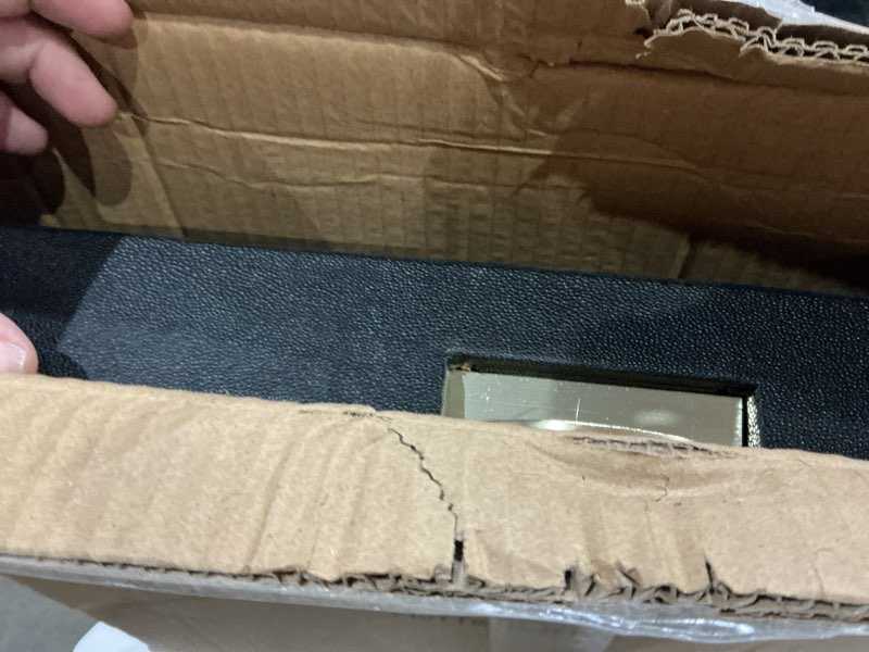 Condition photo showing As Is for hofferruffer extra large serving tray with handles, elegant faux leather storage decorative tray for coffee table, ottoman, console table, 20 x 16 x 2.2 inches (black tray+golden handle)