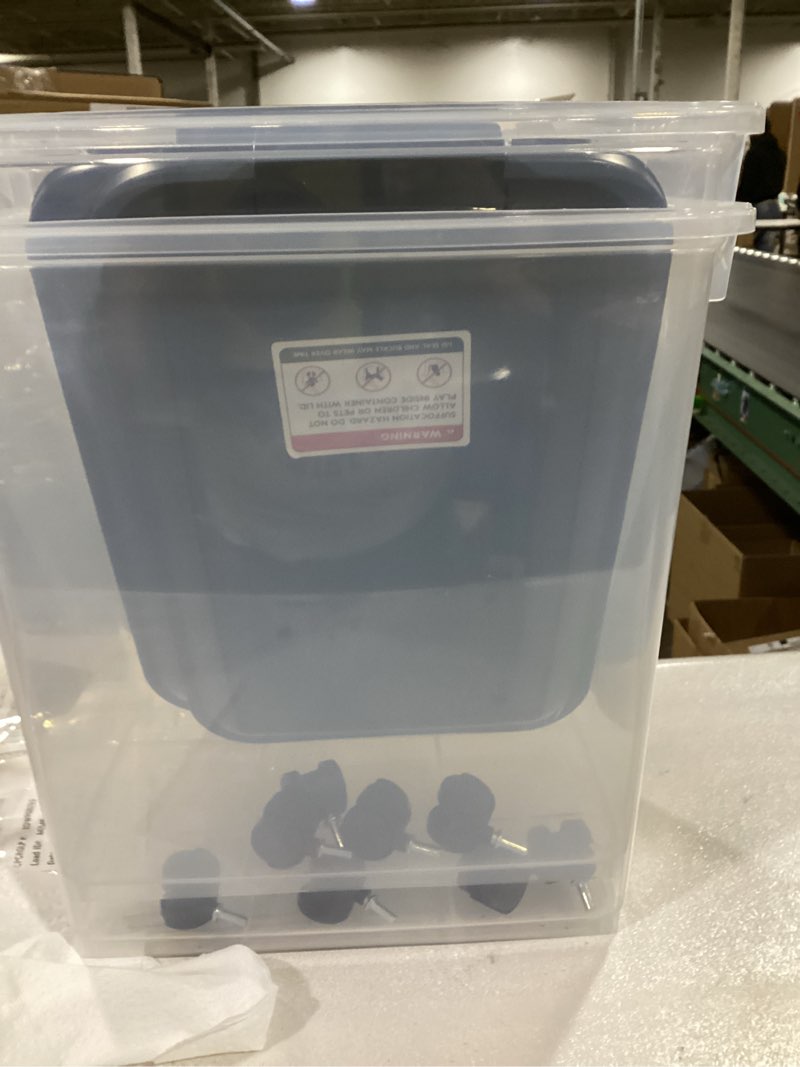 Condition photo showing Good Condition for  IRIS USA Dog Food Storage Container, 2 Pack, Up to 30 lbs Each, Airtight Seal for Freshness, Wheels for Rolling, Easy One Hand Opening, Made in USA, BPA Free, Clear/Black