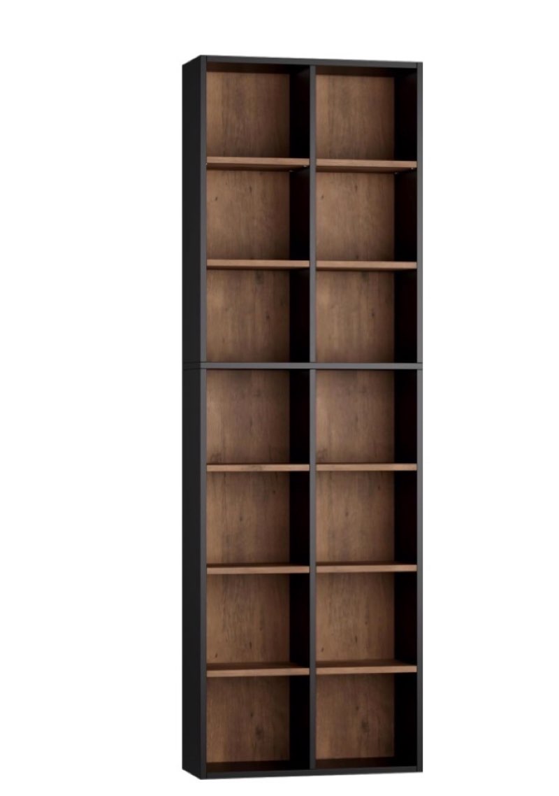 ( incomplete ) FOTOSOK 71'' Tall Bookshelf with 14 Cubes, 7 Tier Double Wide Wood Bookshelf with 6 Adjustable Shelves, 19.6\" Narrow Bookcase DVD/CD Media Storage, Space Saving Display Shelf Cabinet, Black/Brown