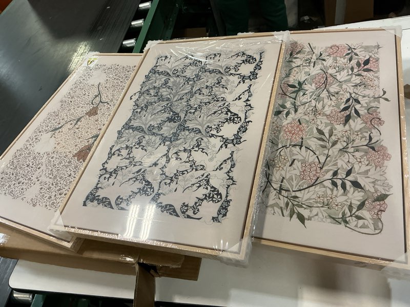 Condition photo showing New/Like New for Framed William Morris Canvas Wall Art for Living Room, Set of 3 Large Neutral Floral Botanical Prints, Vintage Rustic Boho Pictures for Bedroom Hallway Office, 16x24 Inch 16"W x 24" H x 3Pcs Neutral Floral