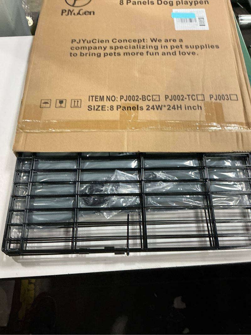 Condition photo showing New/Like New for PJYuCien Dog Playpen, 8 Panels 24’’H Dog Pens Indoor with Bottom Pad, Metal Foldable Pet Puppy Exercise Fence Crate Kennel, Better for Small Animals,Grey Grey 24"H Playpen+Bottom Pad