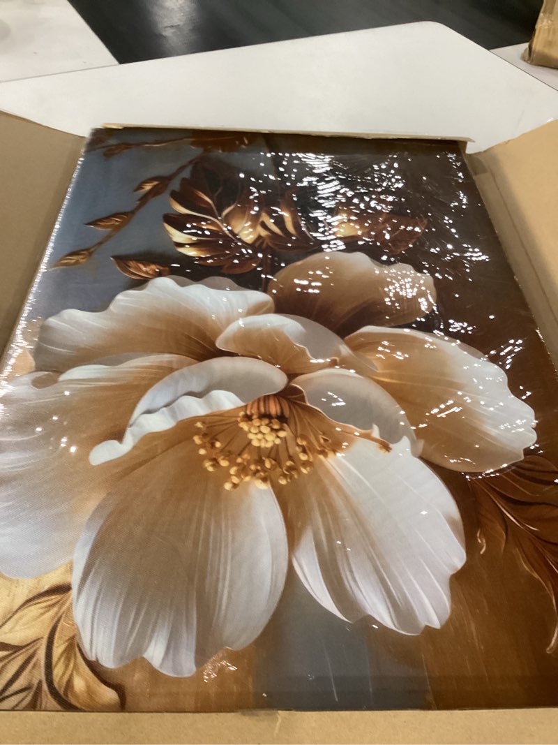 Condition photo showing New/Like New for rdxltofo white floral wall art: 16x24 inch bathroom canvas waterproof lightweight for multi-scene decor decorative painting 3d flowers 24"l x 16"w