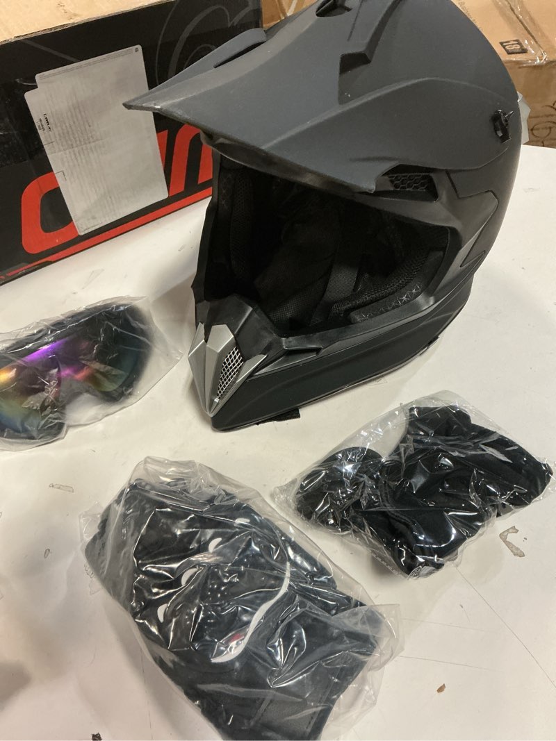 Condition photo showing Good Condition for (Size:XL)Adult Motocross Dirt Bike Helmet with Goggle, Gloves & Mask - DOT/FMVSS-218 Off-Road Motorcycle & ATV Helmet with Adjustable Sun Visor Matte Black-188 X-Large