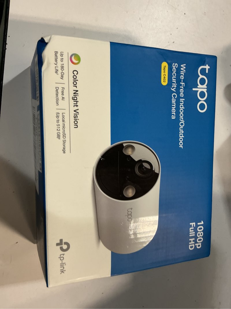 Condition photo showing New/Like New for TP-Link Wireless Outdoor Security Camera, 1080P, Up to 180 Days of Battery Life, Free Person Detection, SD/Cloud Storage, Spotlight Color Night Vision, No Hub Needed, Works w/Alexa, Tapo C402 White 1-Pack BatteryCam 1080p