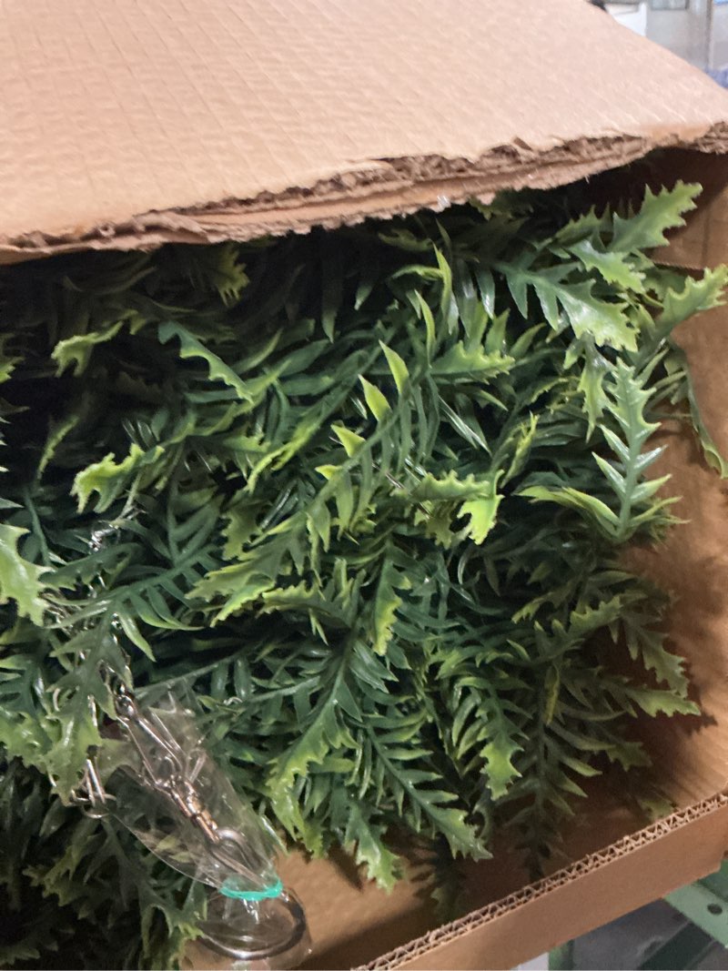 Condition photo showing Good Condition for outdoor fake hanging fern – artificial hanging ferns 2 pack, large faux boston fern bushes, uv resistant outdoor hanging plants for front porch, patio & indoor decor green